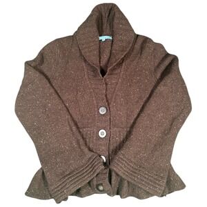 Antonio Melani Tweed Wool Blend Cardigan Sweater Brown Shawl Collar Size M